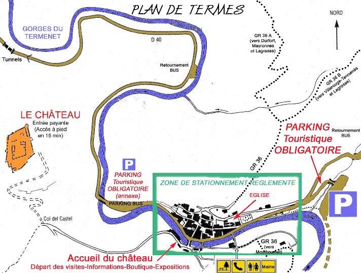 Plan du village de Termes et du ch�teau