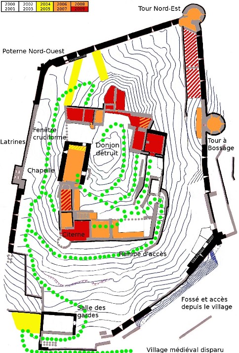 plan des travaux à Termes. Années 2000 au château.