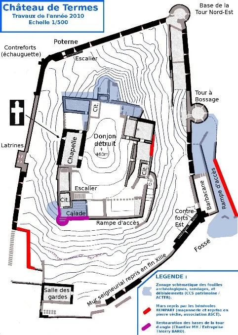 plan des travaux 2010, château de Termes (Aude) Château de Termes, plan des Travaux 2010