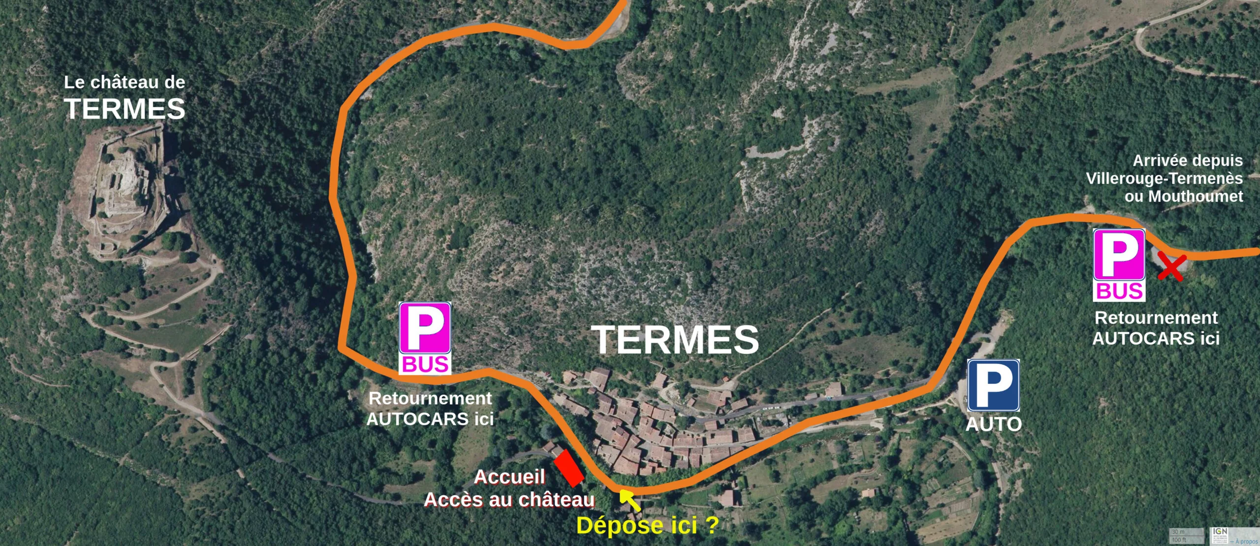 Plan accès bus autocars château de Termes Plan accès bus autocars château de Termes